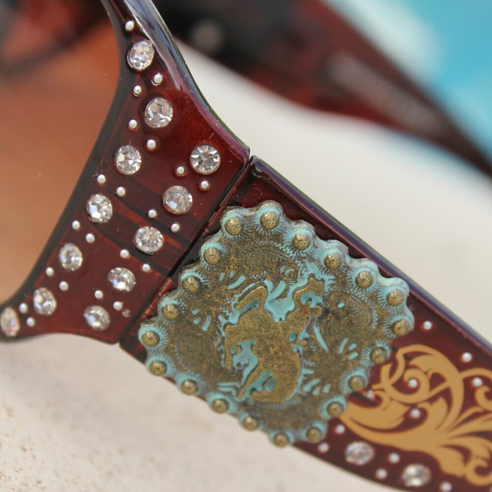Montana West Sunglasses in Coffee w/Bucking Bronco Concho Accents - Picture 6 of 12